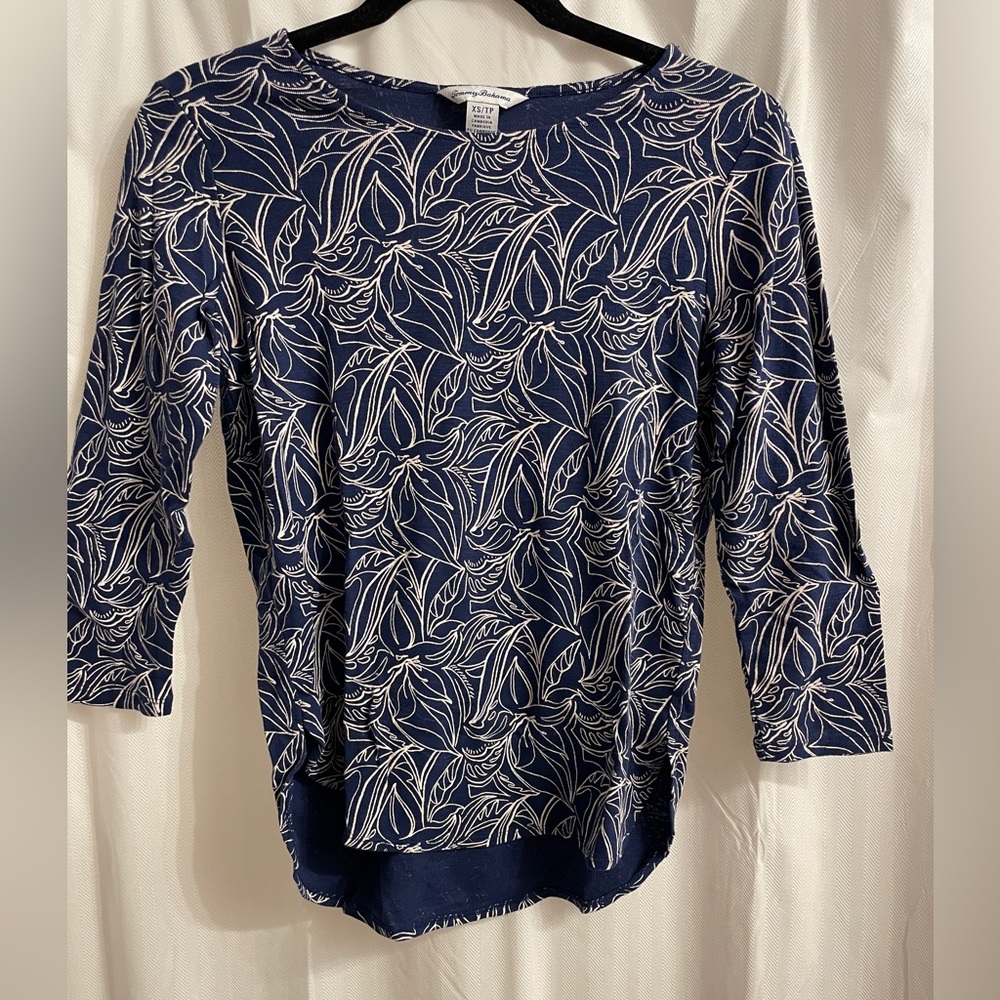 Tommy Bahama Navy Blue Leaf Print Women's Top